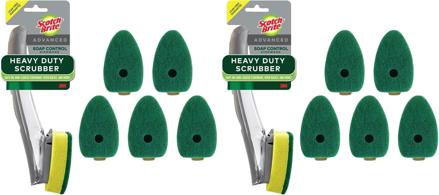 Scotch-Brite Heavy Duty Advanced Soap Control Dishwand Kit, Includes 1 Wand & 5 Refill Pads, Control Soap With A Button, Keep Your Hands Out Of Dirty Water
