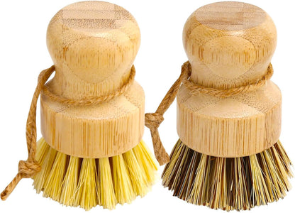 Bamboo Dish Brush Set, 4 Pcs Palm Wooden Dish Scrubber Brush, Dish Brushes, Durable Wood Dishes Scrub Brush, Natural Round Vegetable Cleaning Pots Pans Sink Washing Kitchen Brush by Aisuly