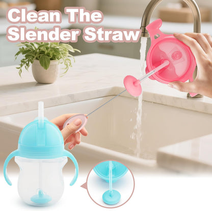 YOTIME 4in1 Straw Cleaner Brush Set, Reusable Standing Straw Brushs with Holder Ring, for Wide and Narrow Straws, Tumblers, Water Bottles and Cups, Pink