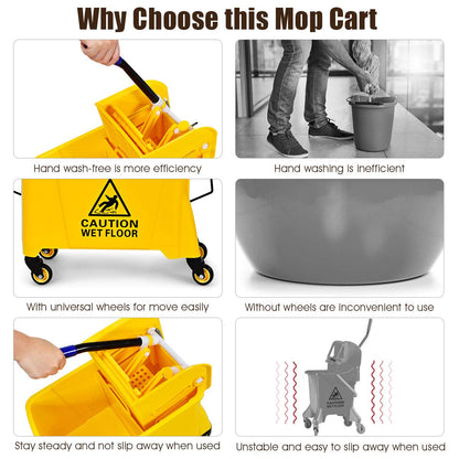 Goplus Commercial Mop Bucket with Wringer, Household Portable Mop Bucket, Ideal for Household and Public Places Floor, 21 Quart Capacity, Yellow (21 Quart)