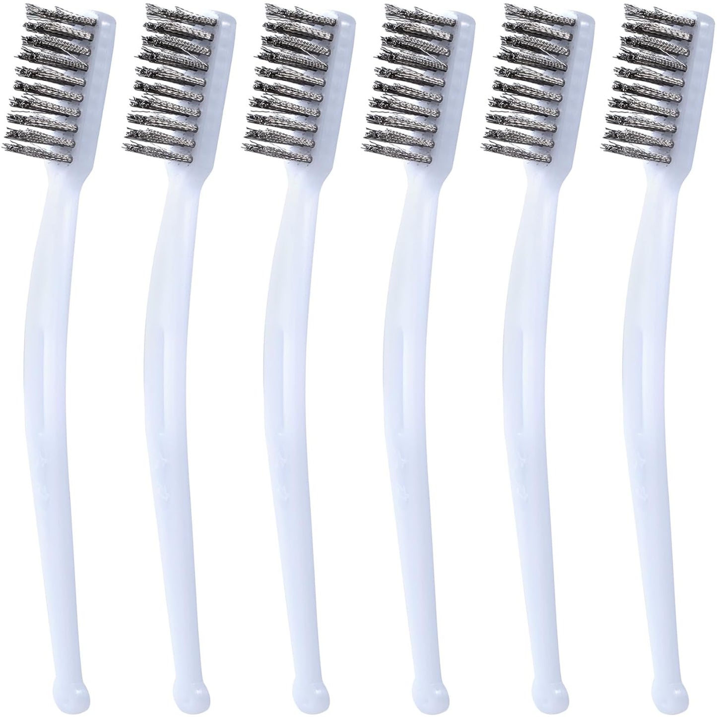 6pcs Mini Stainless Steel Wire Brushes, Small Wire Scratch Brushes with Non-Slip Handle, Bristle Scrubber Rust Removal Tools for Cleaning Kitchen Steel Part Paint Stains Welding- White