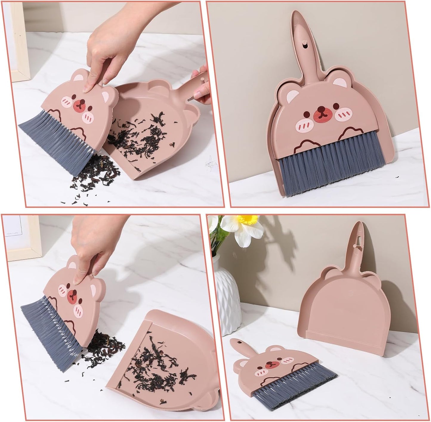 Upgrade Small White Broom and Dustpan Set, Hand Dustpan and Brush Set, Cute White Mini Broom and Dust pan Sets, Little Dust Pan for Home Use Tabletop Debris Cleaning Pet Cages Guinea Pig Cages