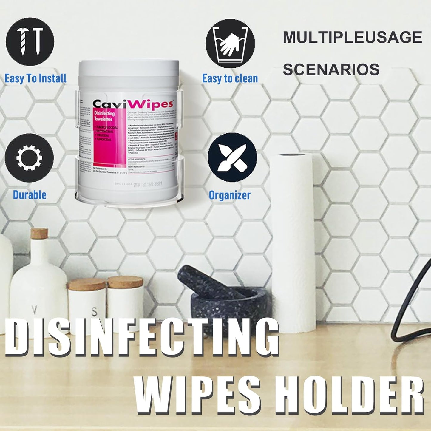 Wall-Mounted Wipes Holder for Cleaning Wipes, Acrylic Wipe Container Holder Rack for Wall - Easy Installation, Idea for Kitchen, Bathroom, Office, School, Clear (4.33" L x 4.72" W x 5.51" H)