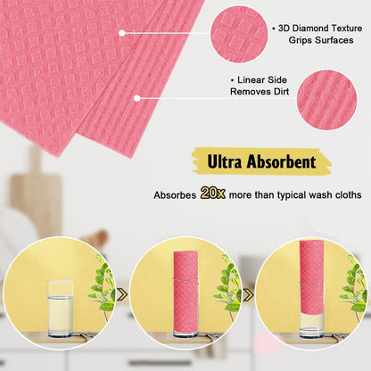 MoLKENE Swedish Dish Cloths - 10 Pack Reusable Kitchen Dishcloths - Ultra Absorbent Dish Towels for Washing Dishes - Cellulose Sponge Cloth Cleaning Rag - Assorted