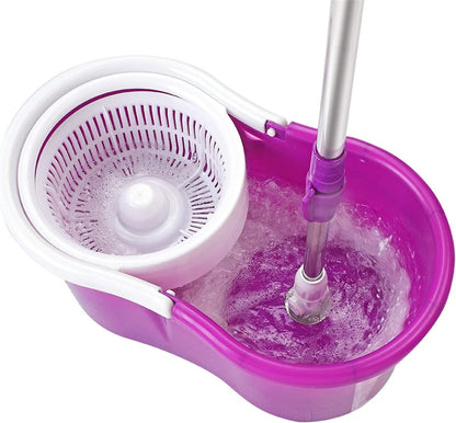 Mopping, 360° Microfiber Spin Mop with Bucket and Dual Mop Heads Self Wringing Spinning Mop Telescoping Handle Easy Floor Mop Floor Cleaning System for Home Kitchen Office Purple (US Stock)