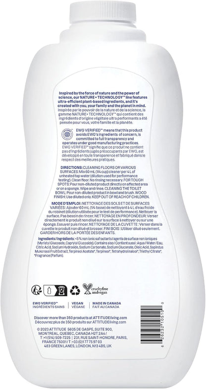 ATTITUDE Floor Cleaner, EWG Verified, Streak-Free, Vegan & Plant-Based for Tile, Wood & Laminate Floors, Citrus Zest Scent, 35.2 Fl Oz