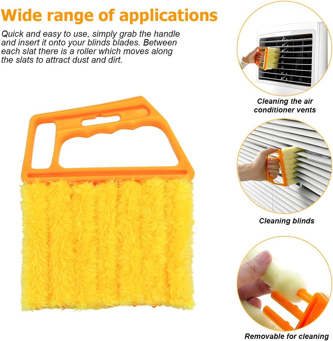 3PCS Blind Cleaner Duster Tool, 7 Fingers Microfiber Handheld Shutter Cleaning Brush for Car Air Conditioner, Detachable Auto Air Vent Dusting Cleaner, Universal for Most Vehicles (Yellow)