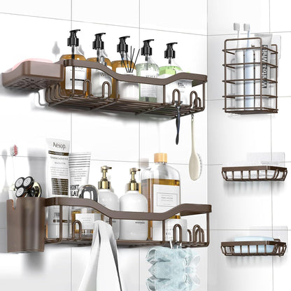 NESOMI Shower Caddy Adhesive Shower Organizer 7-Pack, Rustproof Stainless Steel Bathroom Shelves, Large Capacity No-Drill Rack Storage Accessories with Soap Dish Toothbrush Holder &24 Hooks Home Decor