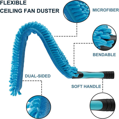 20 Foot High Ceiling Fan Duster with 5-12ft Extension Pole, Extendable Reusable Cobweb, Feather, Window Cleaning Squeegee Kit