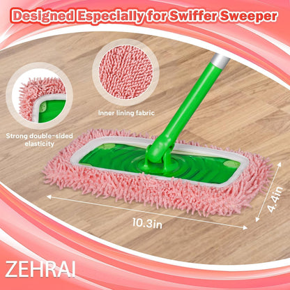 6Pcs Reusable Microfiber Mop Pads Compatible with Swiffer Sweeper, Wet and Dry Flat mop Cover, Replacement Sweeping Mopping pad Refills for Surface/Hardwood Floor Cleaning