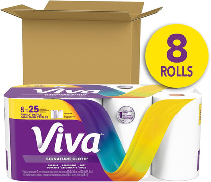 Viva Signature Cloth Paper Towels, Task Size, 8 Family Triple Rolls, 141 Sheets per Roll (Packaging May Vary)