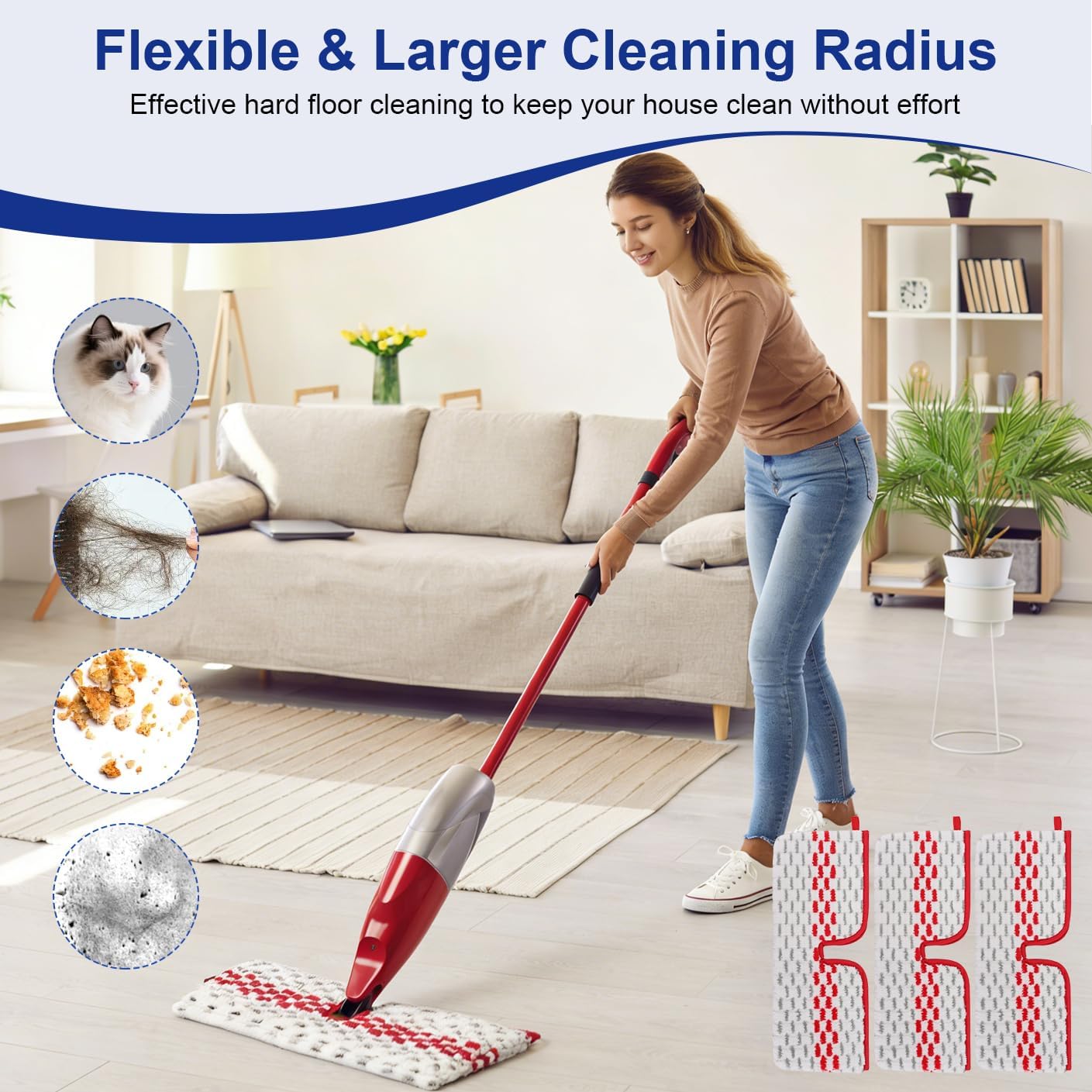 Spray Mop Pads Compatible with Oceda ProMist MAX Microfiber Spray Mop - Mop Replace Head for Dry/Wet Use - Reusable Washable Dust Mop Refills for Floor Cleaning,6 Pack