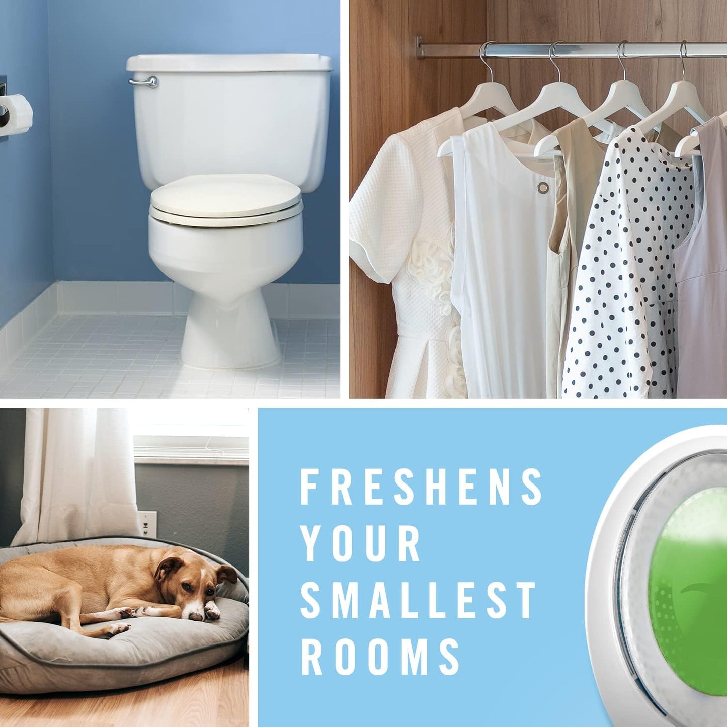 Febreze Bathroom Air Freshener, Odor-Fighting, Plug In Alternative, Air Fresheners for Small Spaces in Home, Bathroom, Kitchen, & Closet, Pet & Litter Box Odor Fighter, Gain Original Scent, 4ct