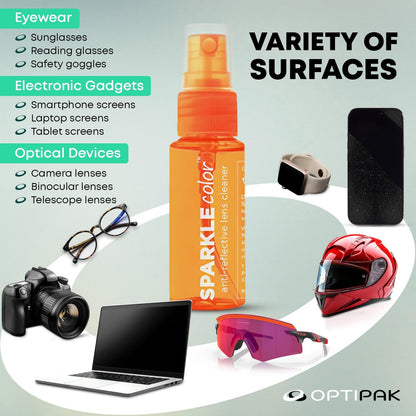 Sparkle Anti-Reflective Safe Lens Cleaner Spray Kit - (2) 1oz Glasses Cleaner Spray & (2) Microfiber Cloth for Eyeglasses, Sunglasses, Lenses, Screens and Camera Cleaning Kit (4 Piece Set)