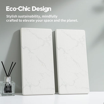2PCS Water Absorbing Stone Drying Tray for Kitchen Counter & Bathroom Sink, Diatomite Faucet Splash Guard, Soap Dispenser Rack & Sponge Holder Caddy Organizer, Marble White (Printed Pattern), 9"x 3.5"