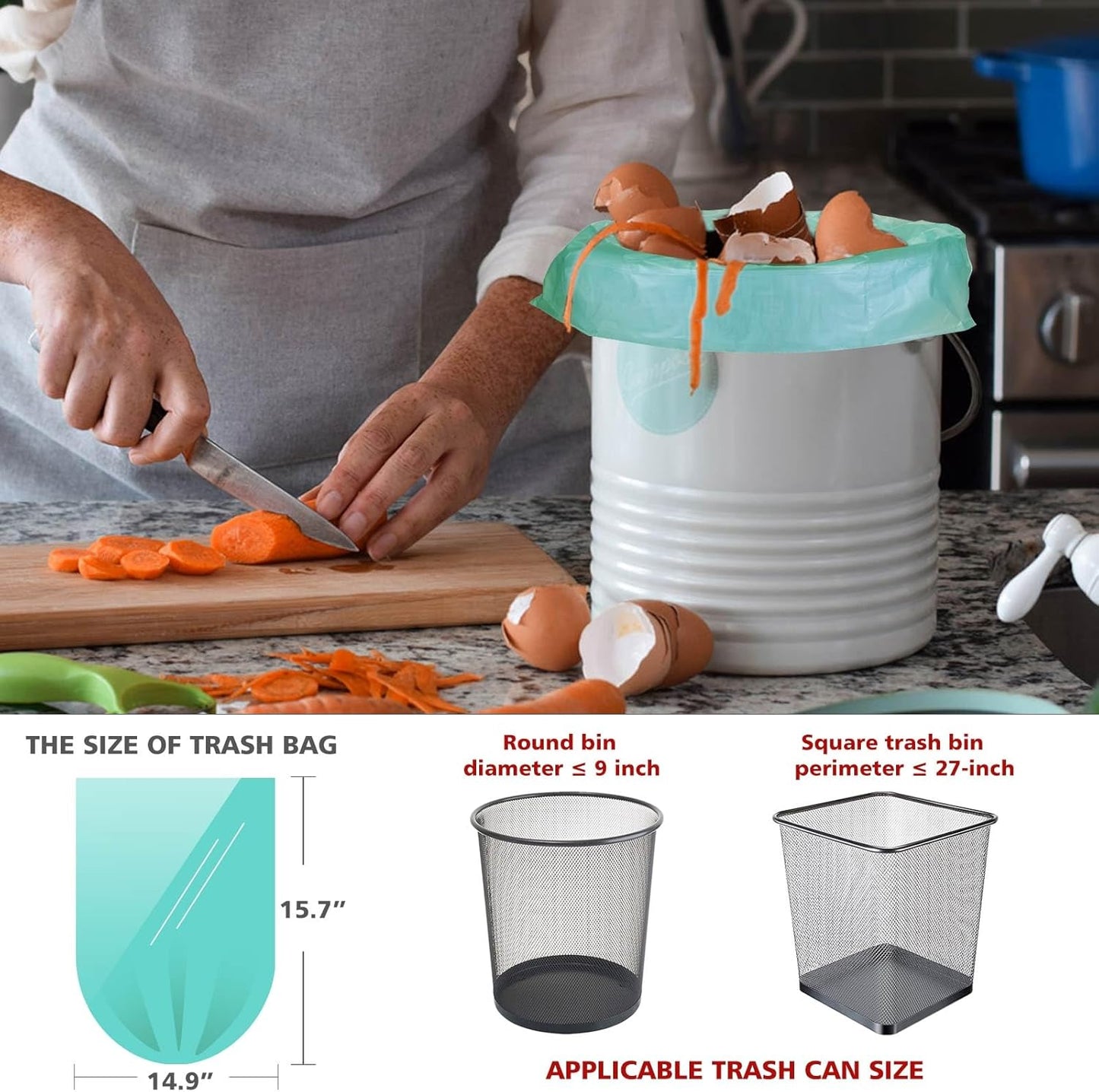 Compostable Trash Garbage bags,AYOTEE 13-15 Gallon Tall Kitchen Trash Bags,Heavy Duty Unscented 1.18Mils 55 Liter,60 Count,Strong Thicken Rubbish Waste Can Liners for Kitchen Garden Home
