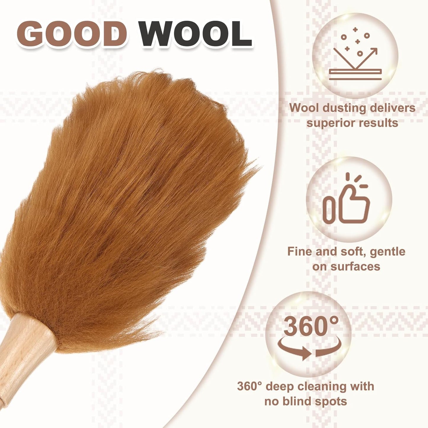 uxcell Wool Duster, 14.2" Natural Feather Cleaner Household Cleaning Duster with Solid Wooden Handle for Cleaning Fans Window Blinds Shelves Furniture, Pink