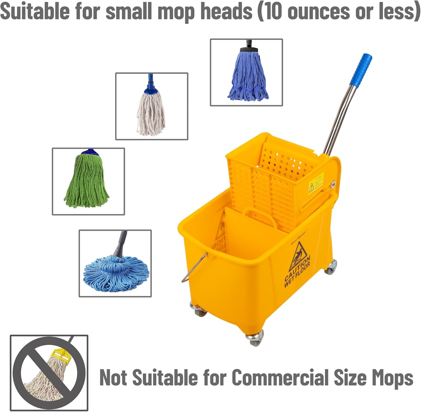 Mind Reader Mop and Bucket Set with Wringer, Mop Included, 5.5 Gallon Cleaning System with Wheels, Upward Press Wringer, Small Mop Compatible