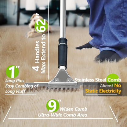 Pet Hair Carpet Rake - Multi-Surface Brush & Broom for Fluffy Rugs & Carpets - Efficient Pet Hair Removal Tool