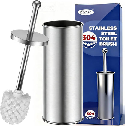 Toilet Brush and Holder Set: 304 Stainless Steel Toilet Bowl Brush for Bathroom Deep Cleaning,Removable Inner Bowl and Splash Protection,Compact and Durable (Silver)