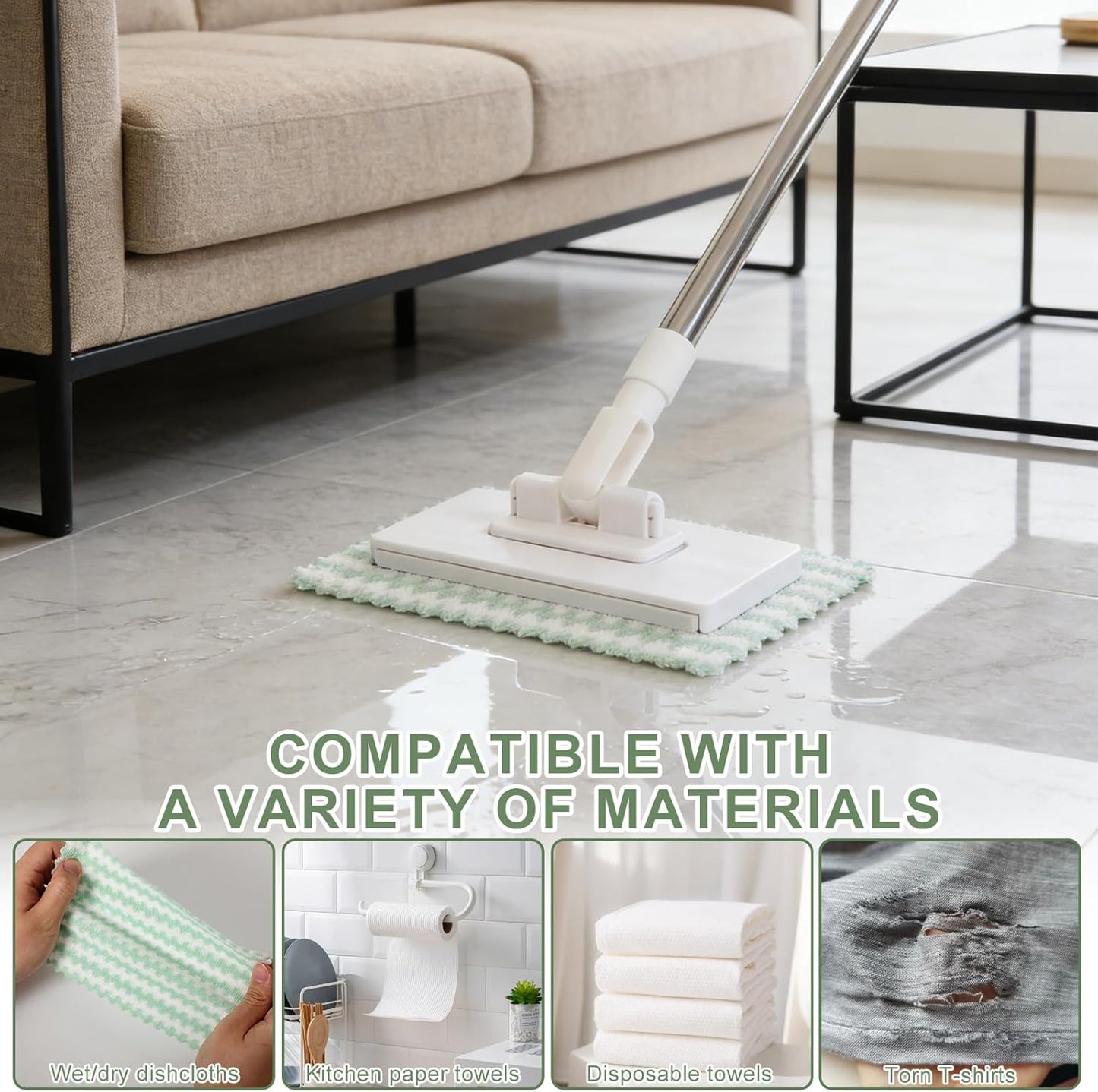 Mini Mop with 39in Handle ,Disposable Dust Mop with 10 Reusable Cloths,No-Touch Attach & Remove Cloth Instantly,Small Disposable Dust Mop Set for Multi Surface Cleaning