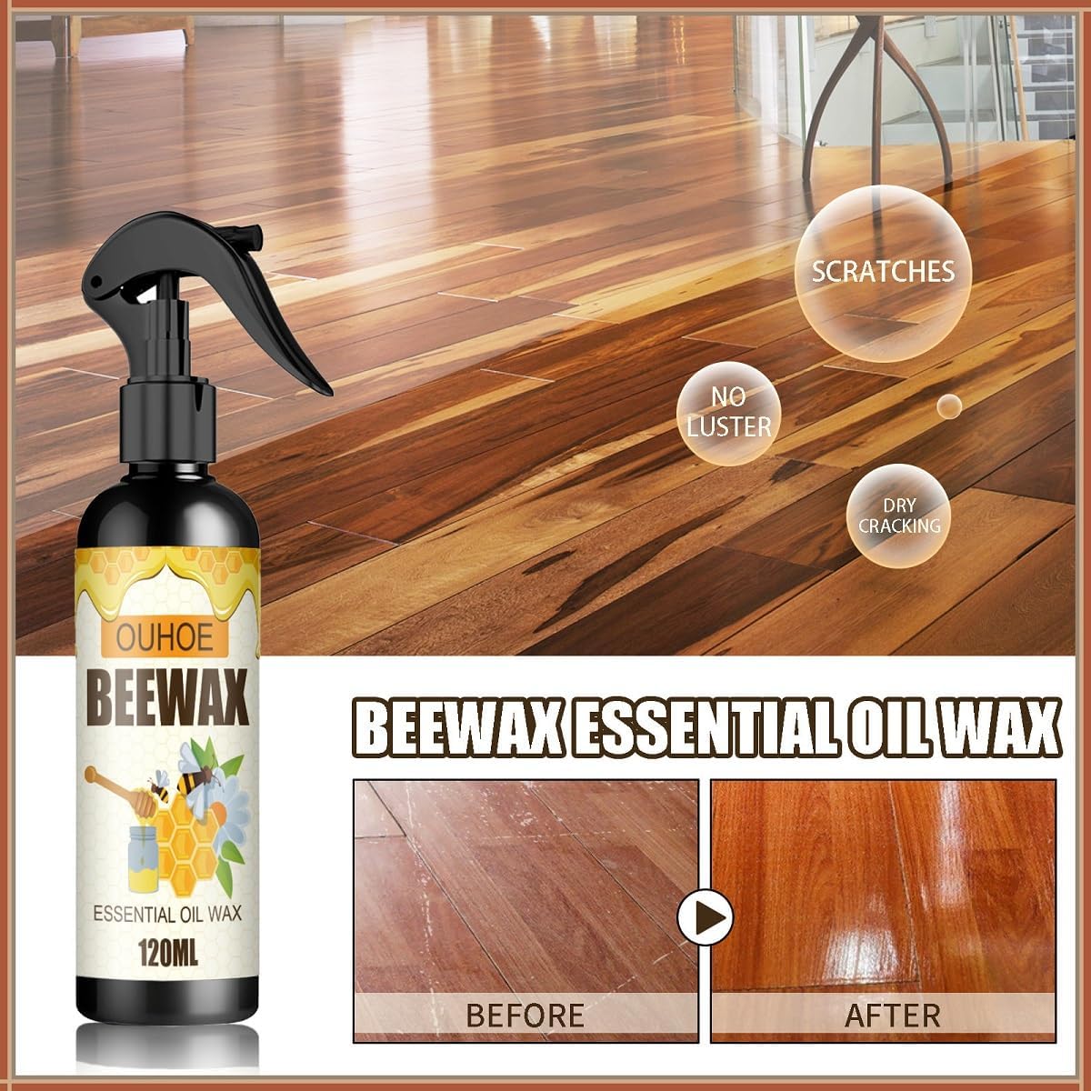 Beeswax Wood Polish, Multifunctional Natural Beeswax Spray for Kitchen Living Room Furniture Polish and Cleaner Care.(1Pcs)