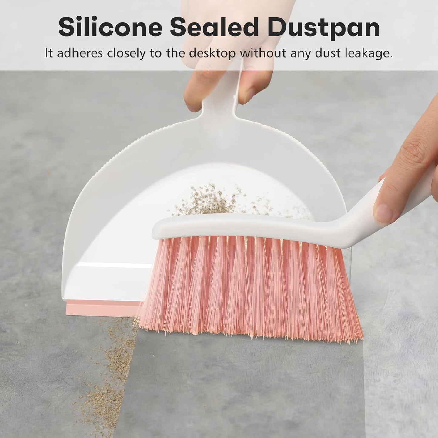 NACENA Mini Broom and Dustpan Set, Small Dust Pan and Brush Set with Handle Dustpan Teeth for Cleaning Hair Suitable for Office Desks Drawers Sofas Outdoor Camping, Light & Purple