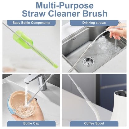 Reusable Silicone Straw Cleaner Brush Set, 2-Pack Extra Long Straw Cleaning Brush for Metal Glass Water Bottle Drinking Straws, Flexible&Bendable Design, Dishwasher Safe, 6mm & 8mm Diameter