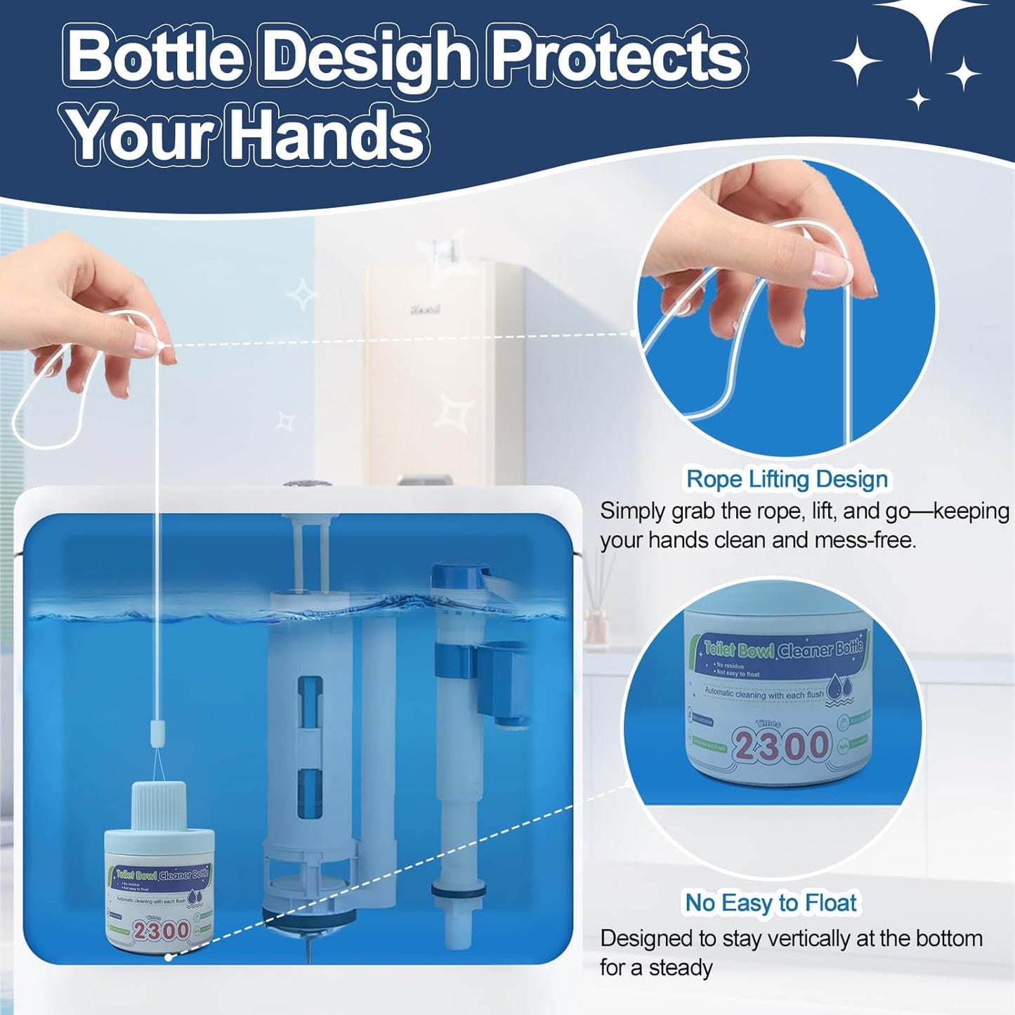 Msvvko Toilet Bowl Cleaners, Blue Cleaner Tablets in Bottle, Deodorizes, Freshens Odors, Drops Into Toilet Tank, Long Lasting Slow Release, Septic tank safety - 3 packs