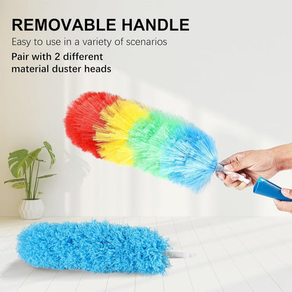 Rainbow Extendable Static Duster Reusable Microfiber Duster with 100" Telescoping Pole, Beandable and Washable Dusters Head for Cleaning Ceiling, Fan, Furniture