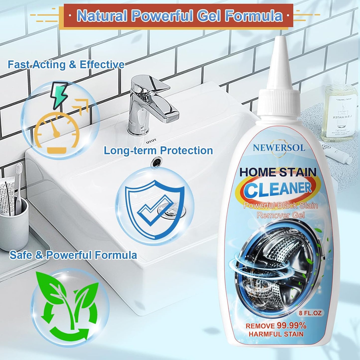 Black Stain Remover Gel Washing Machine Cleaner Front Loader Grout Cleaner Home Stain Removal Gel for Washer Kitchen Sink Showers Bathroom and Floor Tile 8Fl Oz