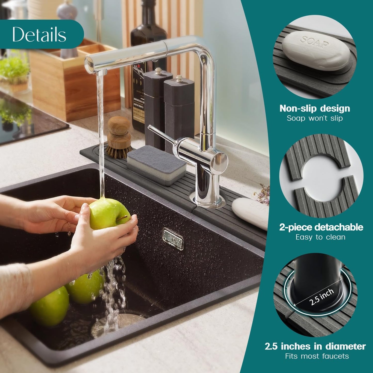 Eormoe Faucet Mat for Kitchen Sink – Diatomite Stone Drying Mat & Sink Protectors, Prevent Moisture – Sink Splash Guard Water-Absorbing Stone Tray for Bathroom Counter (Light Grey, 23.6" x 3.9")