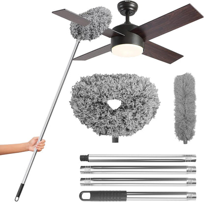 DRQ Ceiling Fan Cleaner Duster, Reusable Microfiber Duster with Extension Pole, 13 to 48 Inch Fan Blade Cleaner, Removable Dusters for Cleaning Walls Bookshelves Door Window Top (Blue)