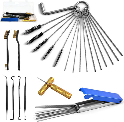 Carburetor Cleaning Kit, 13 Stainless Steel Wires, 10 Needles, 5 Nylon Brushes,1pick, 4 Cleaning Hooks and 1 Hex Wrench 2 Brushes, Tool for Motorcycle, Lawnmower, ATV, Chainsaw, Spray Gun