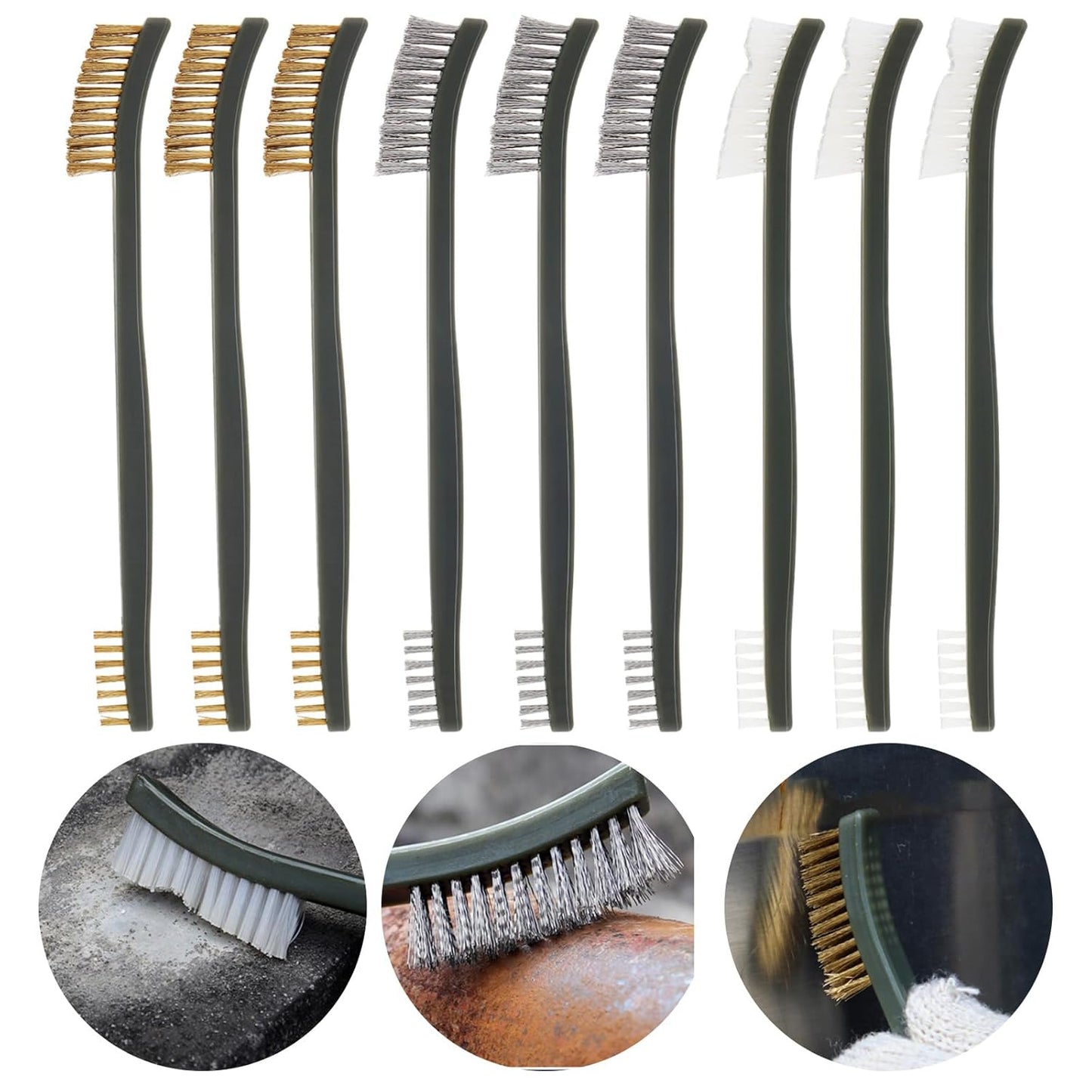Mini Wire Brush Set, Paint and Dirt Remover, Cleaning Welding Slag and Rust, Handy Steel / Nylon / Brass Brush Suitable for Cleaning Paint / Dirt (3)