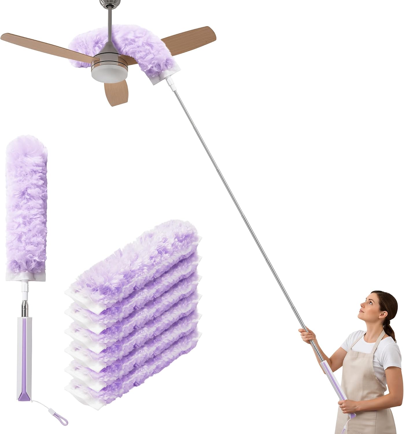 JOYMOOP Ceiling Fan Cleaner Duster and Cobweb Duster with Extension Pole, 28–98 Inch Handle and 9 Refills for High Ceilings and Furniture