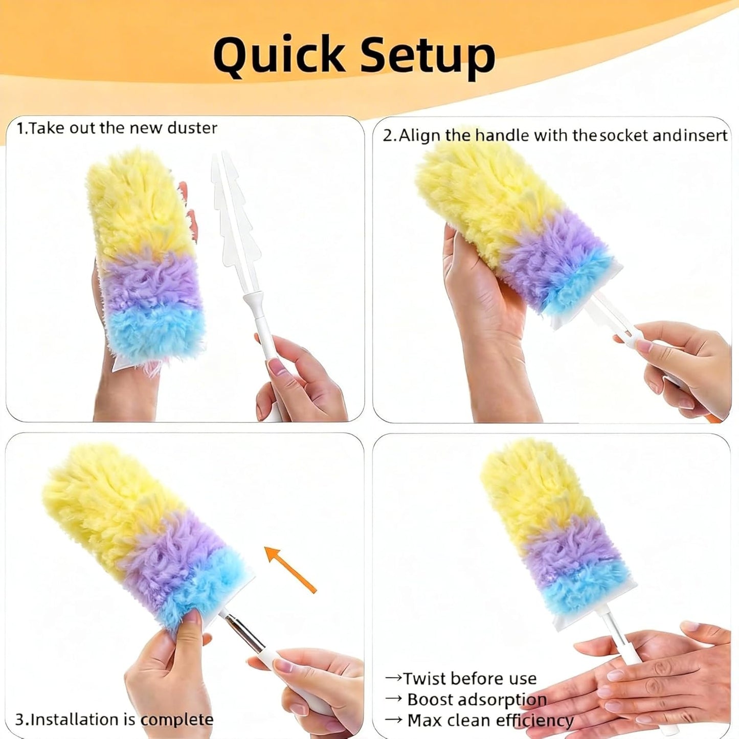 Heavy Duty Duster Refills, Disposable Dusters Kit for Cleaning Dusting Furniture Blind Ceiling Fan, Multi Surface 360 Feather Duster(10)+3FT Extended Handle（1） (Navy Blue)
