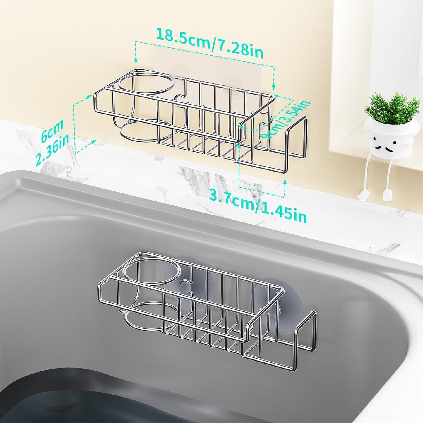 HapiRm 4 in 1 Kitchen Organizers and Storage, SUS304 Stainless Steel Brush Holder + Dish Cloth Hanger + Soap Rack + Sink Stopper Rack, No Drill Kitchen Essentials - Black