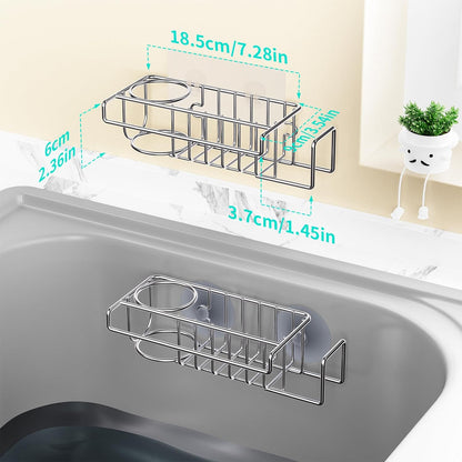HapiRm 4 in 1 Kitchen Organizers and Storage, SUS304 Stainless Steel Brush Holder + Dish Cloth Hanger + Soap Rack + Sink Stopper Rack, No Drill Kitchen Essentials - Black