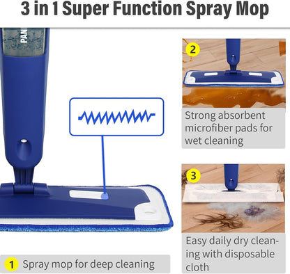 Mops for Floor Cleaning, Wet and Dry Spray Mop with Refillable Spray Bottle and 3 Washable Microfiber Pads Home or Commercial Use Flat Mop for Hardwood Laminate Wood Ceramic, Purple