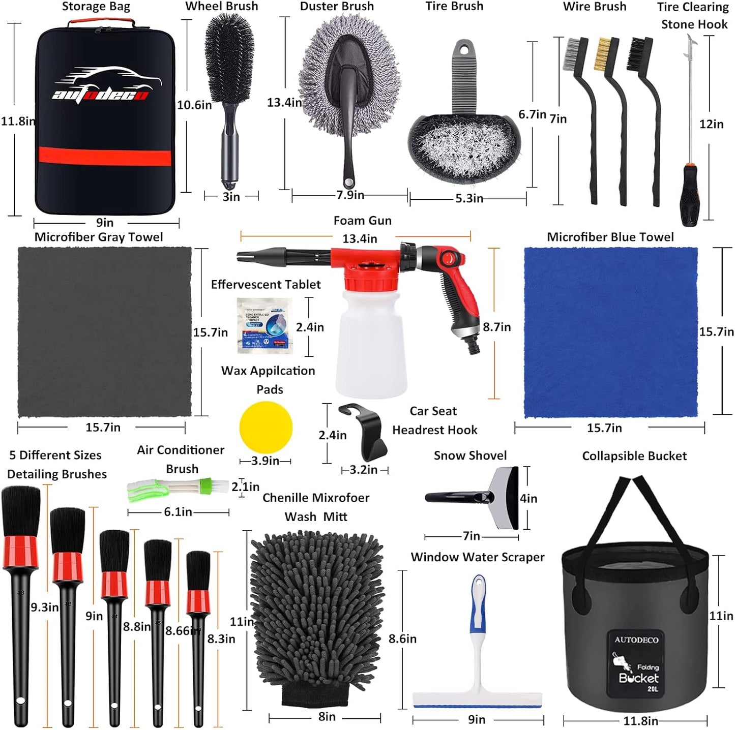 42Pcs Car Wash Detailing Kit Cleaning Set with Foam Gun Sprayer, Long-Handle Brush, Collapsible Bucket, Large Wash Mitt, Towels, Complete Interior & Exterior Car Washing Supply Set (Blue)