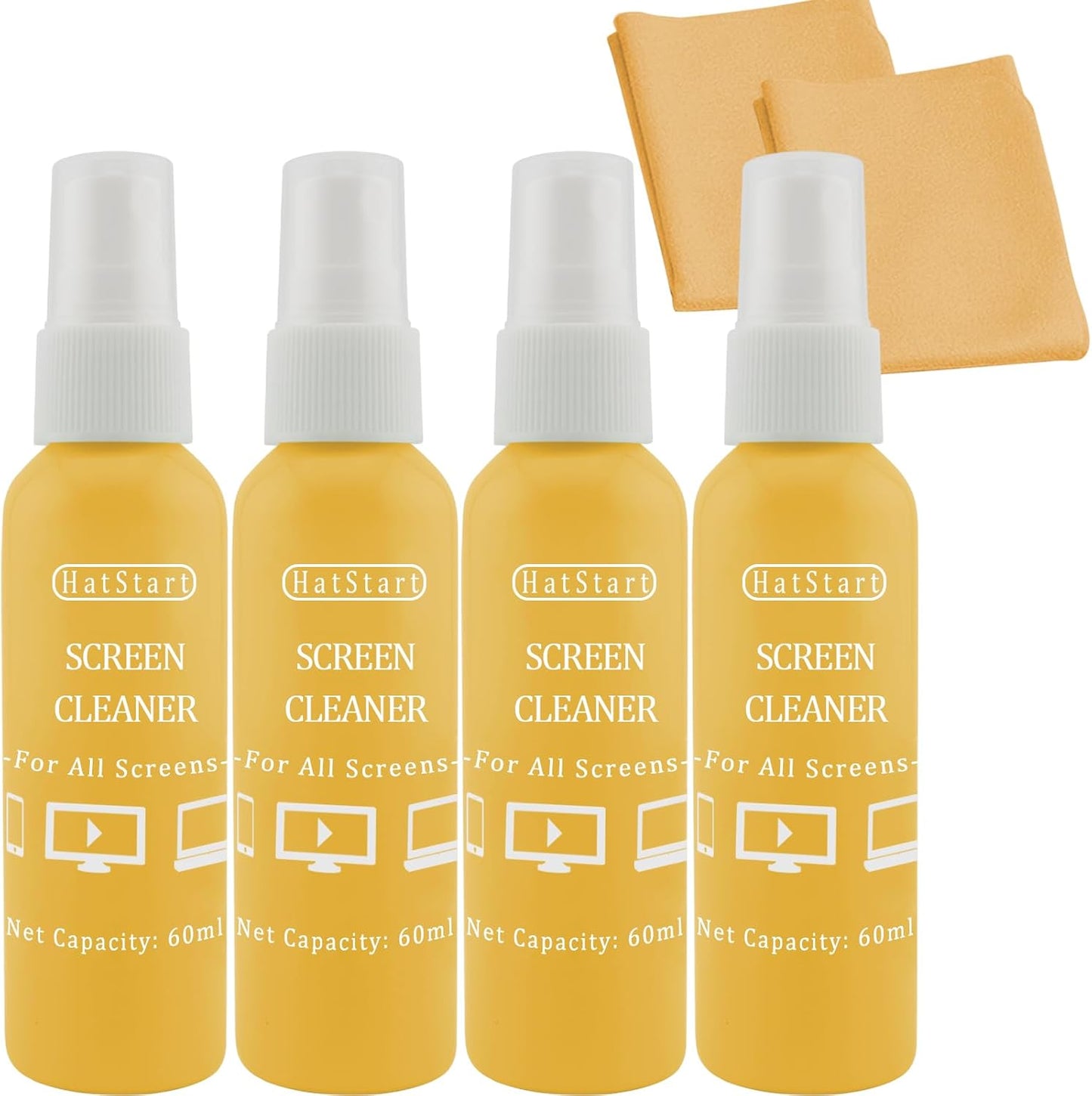 4-Pack Screen Cleaner Spray and 2 Pcs Microfiber Cloth Kit - for LCD, Laptop, PC, MacBook, iPhone, iPad, Computer Monitor, TV, Phone, Tablet, Touchscreen, Eyeglass Lens, and Car Display