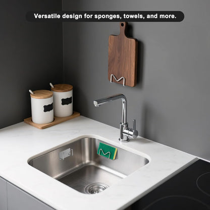Adhesive Sponge Holder for Kitchen Sink, SUS304 Stainless Steel Scrubber Hanger Sink Caddy Accessories Storage Drain Rack Stand for Scratch Scrub Dishcloth Dishrag Steel Wool Strainer Stopper