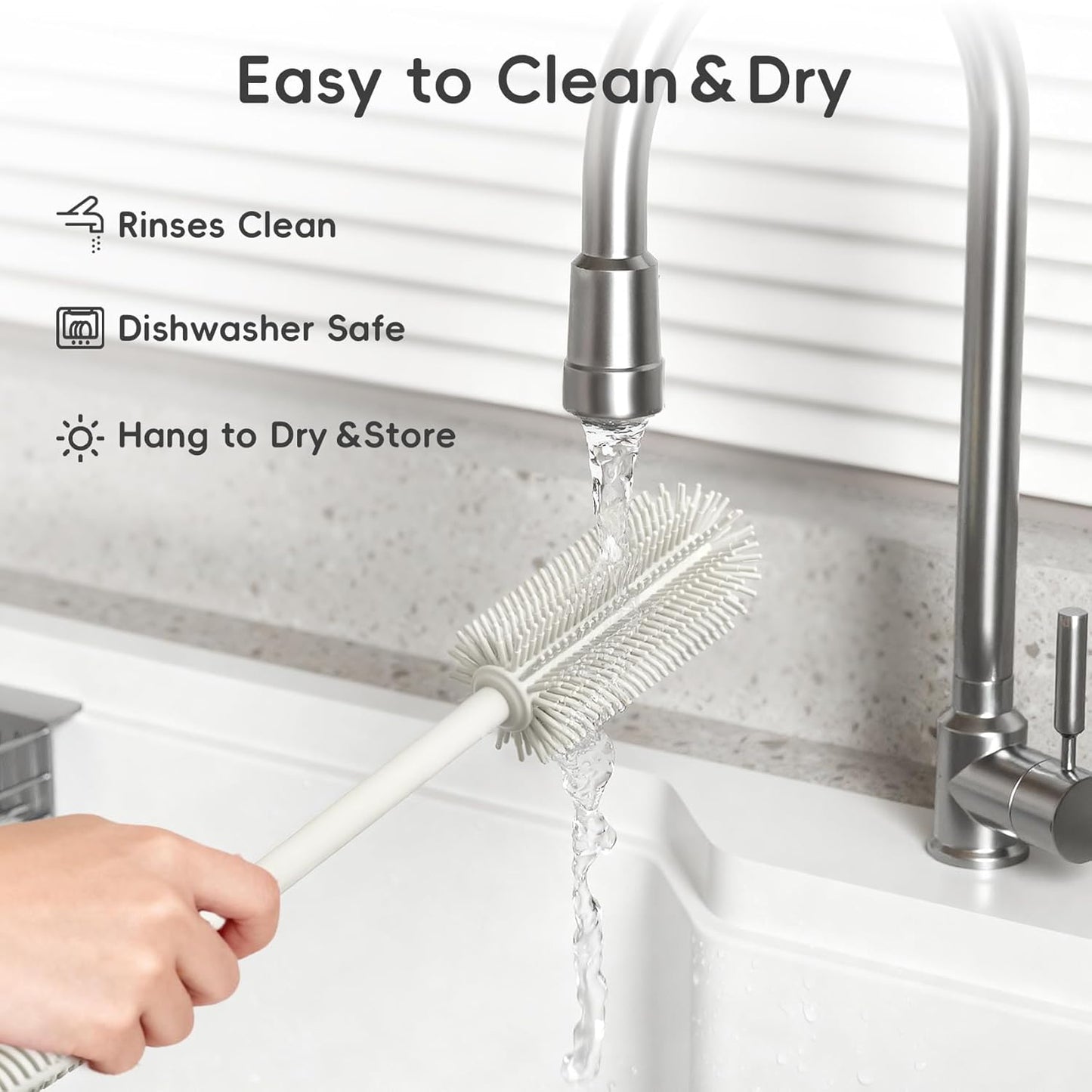 Reusable Silicone Straw Cleaner Brush Set, 2-Pack Extra Long Straw Cleaning Brush for Metal Glass Water Bottle Drinking Straws, Flexible&Bendable Design, Dishwasher Safe, 6mm & 8mm Diameter