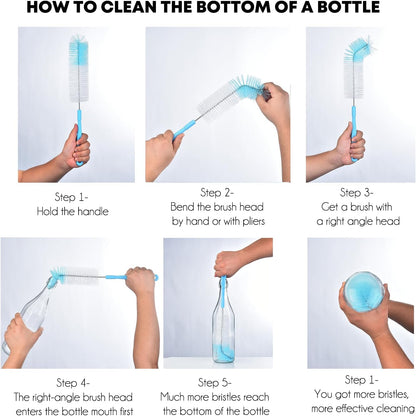 3-Pack Long Bottle Cleaning Brush for Narrow Neck Beer, Wine, Flask, Thermos, Sportwell, Pitcher, Brewing Bottle Cleaner, 16 Inches