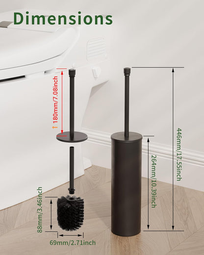 Toilet Brush and Holder Set, Toilet Bowl Brush for Bathroom with Long Handle, Stainless Steel Toilet Cleaner Brush with Durable Scrubbing Bristles,Splash-Proof (Brushed Nickel)