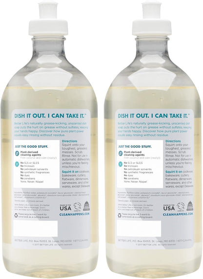 Better Life Dish Soap - Liquid Dishwashing Soap with Vitamin E and Aloe for Home & Kitchen Sink - No Gloves Required Kitchen Soap for Sensitive Skin - 22oz (Pack of 2) Lemon Mint