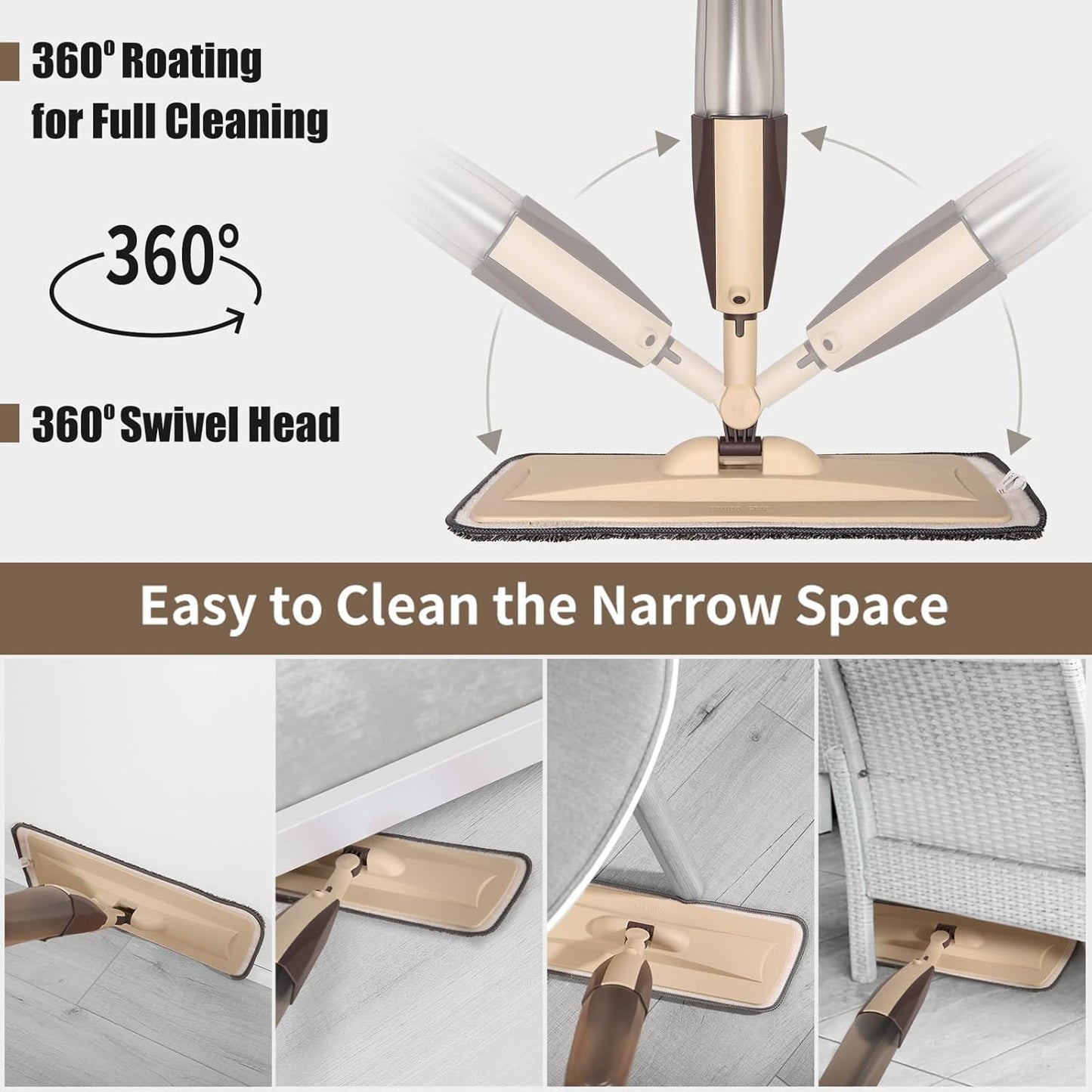 Mops for Floor Cleaning Wet Spray Mop with 14 oz Refillable Bottle and 2 Washable Microfiber Pads Home or Commercial Use Dry Wet Flat Mop for Hardwood Laminate Wood Ceramic
