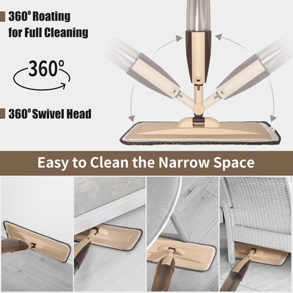 Mops for Floor Cleaning Wet Spray Mop with 14 oz Refillable Bottle and 2 Washable Microfiber Pads Home or Commercial Use Dry Wet Flat Mop for Hardwood Laminate Wood Ceramic