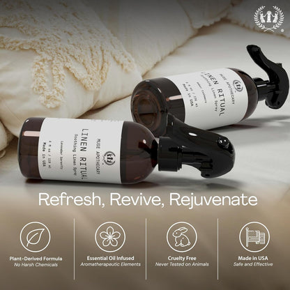 Muse Apothecary Linen Ritual - Aromatic, Soothing, and Relaxing Linen Spray for Bedding, Laundry and Fabric Spray Freshener - Infused with Aromatherapy Essential Oils - Lavender Serenity